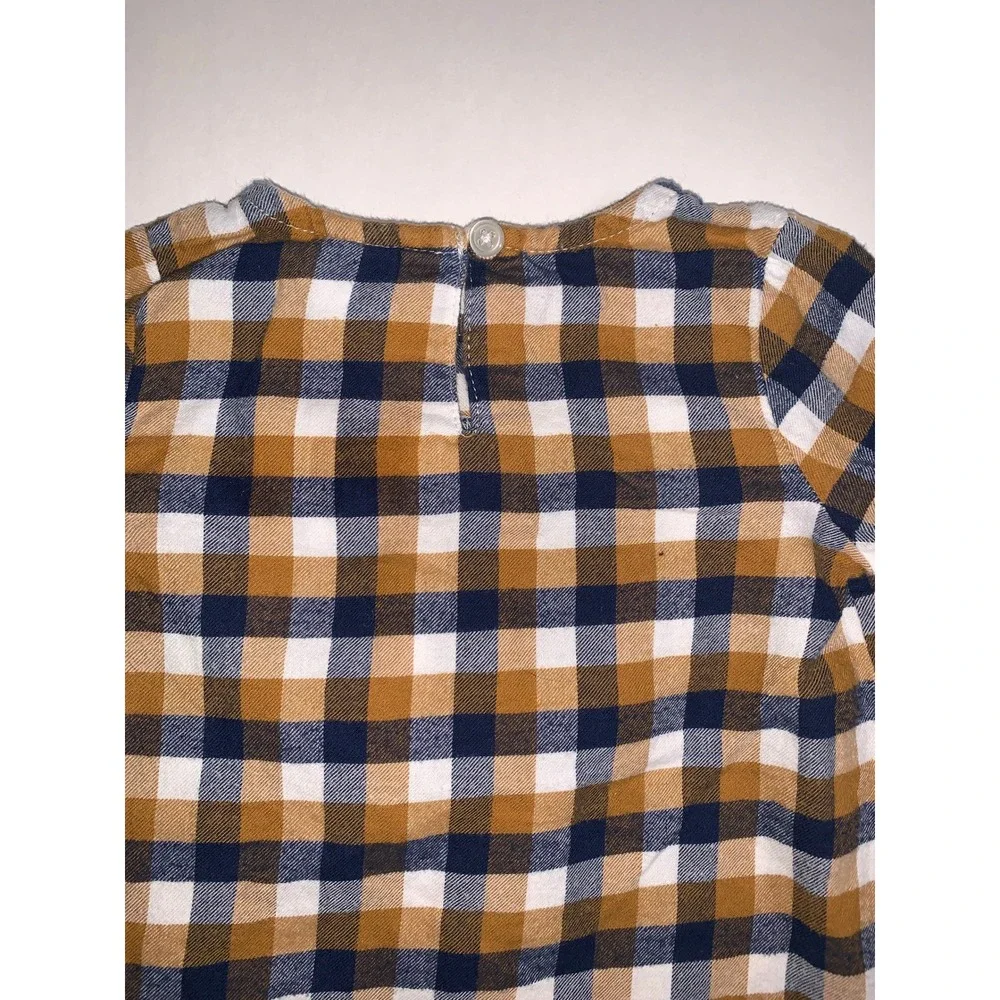 Carters 12M Mustard Yellow Navy Blue Gingham Plaid Long Sleeve Bow‎ Top 1J165910